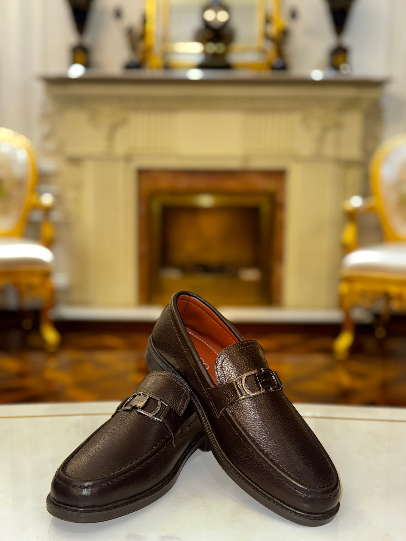 Brown Leather Loafers with Metal Bit