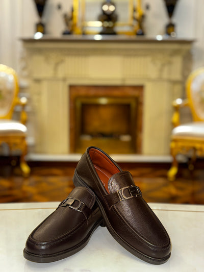 Brown Leather Loafers with Metal Bit