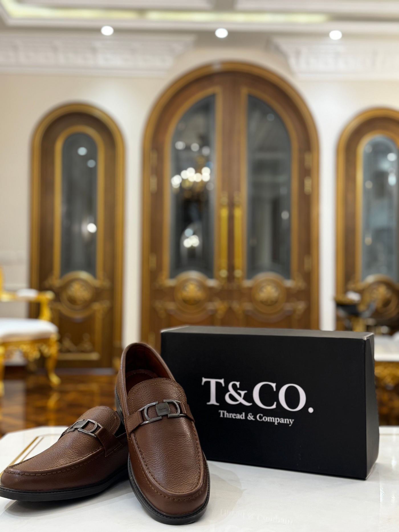 Tan Leather Loafers with Metal Bit