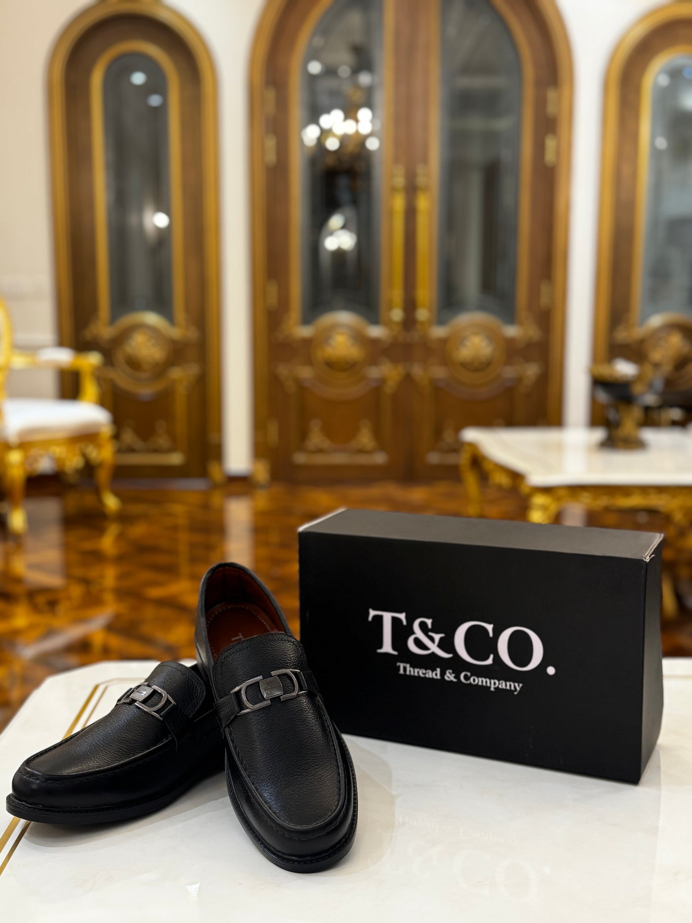 Black Leather Loafers with Metal Bit