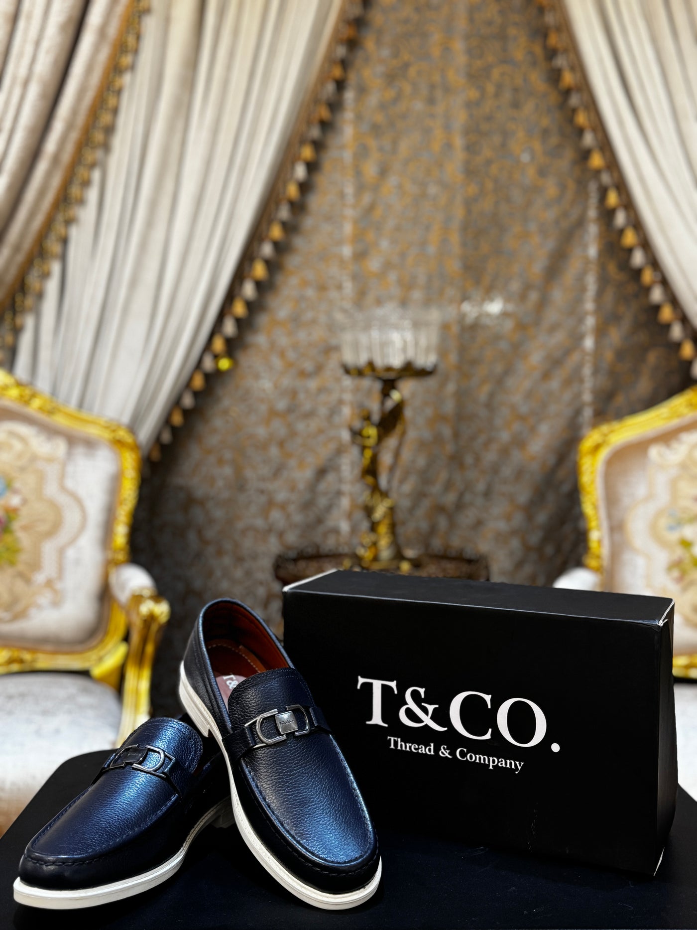 Blue Leather Loafers with Metal Bit