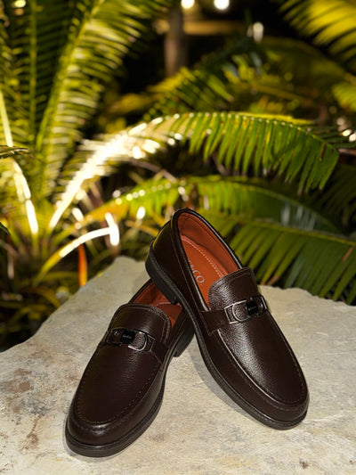 Brown Leather Loafers with Metal Bit