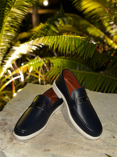 Blue Leather Loafers with Metal Bit