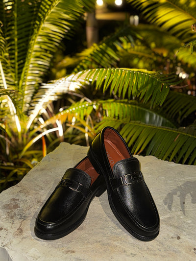Black Leather Loafers with Metal Bit