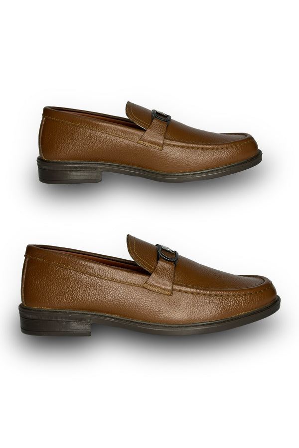 Tan Leather Loafers with Metal Bit