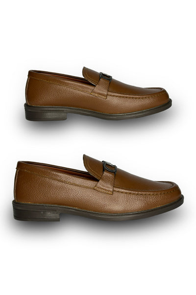 Tan Leather Loafers with Metal Bit