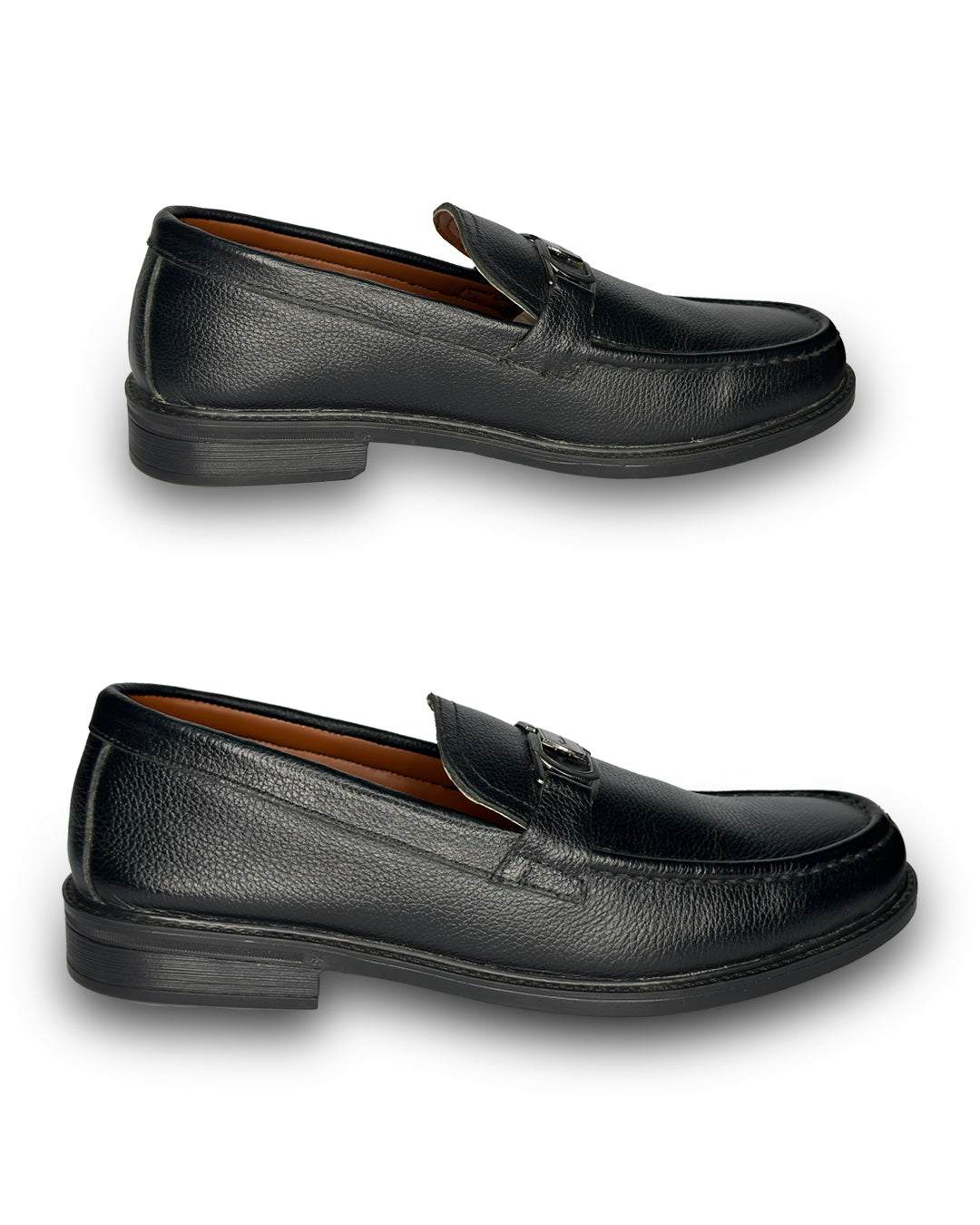 Black Leather Loafers with Metal Bit