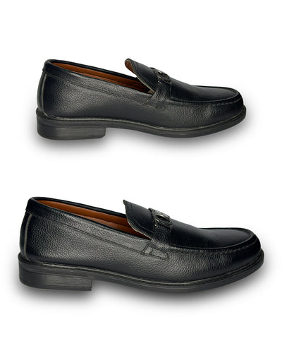 Black Leather Loafers with Metal Bit