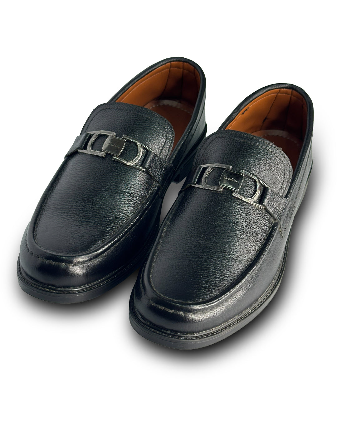 Black Leather Loafers with Metal Bit
