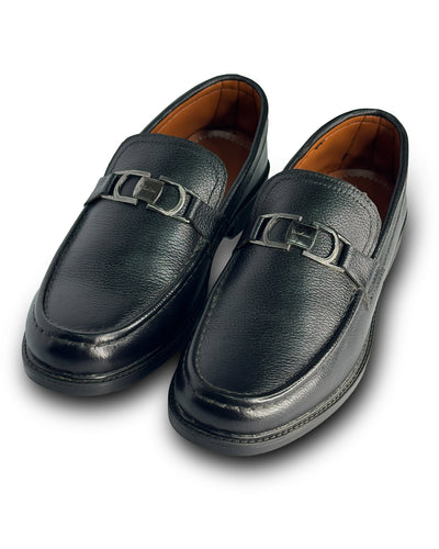 Black Leather Loafers with Metal Bit