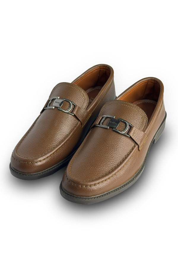Tan Leather Loafers with Metal Bit